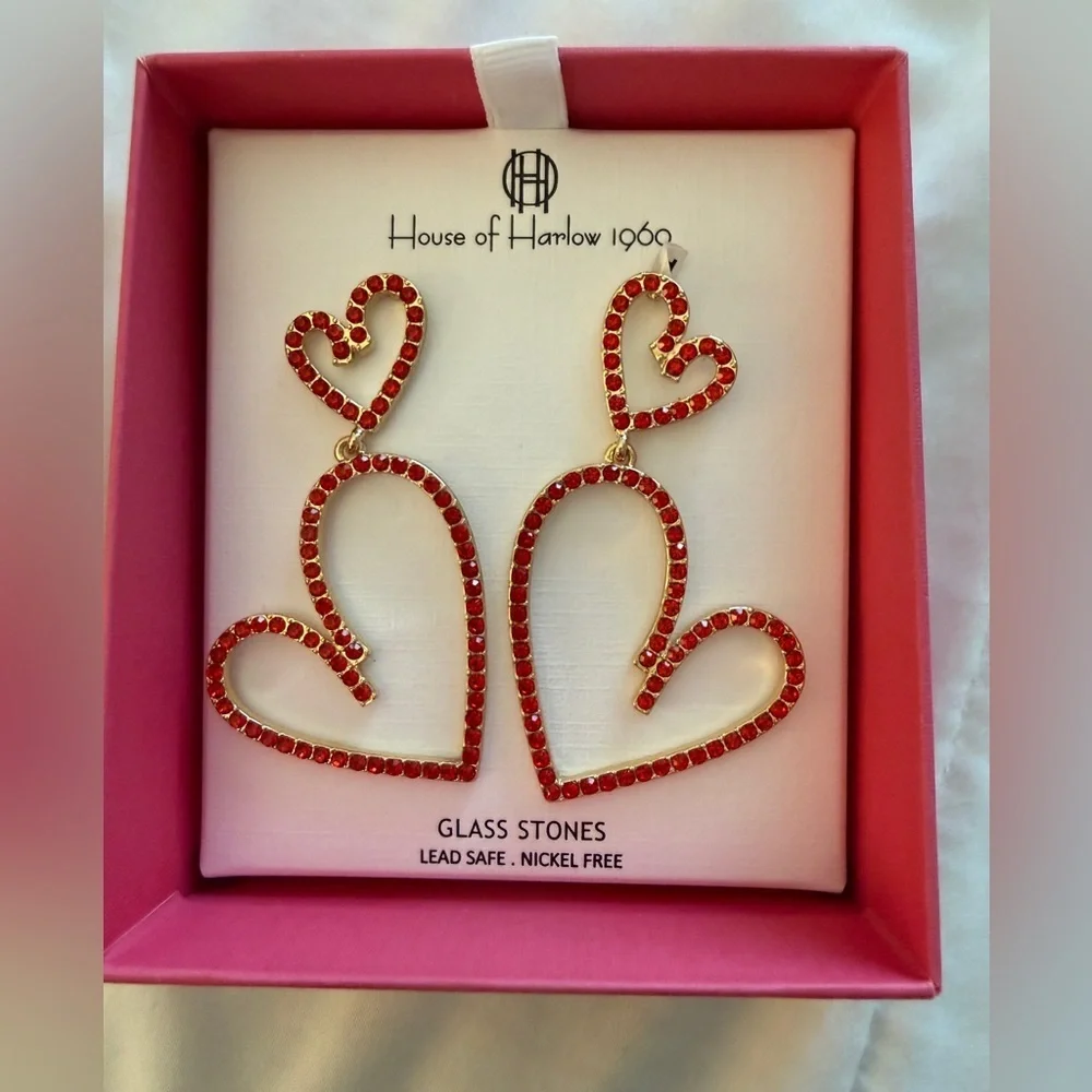 House of Harlow 1960 Red Heart Rhinestone Earrings